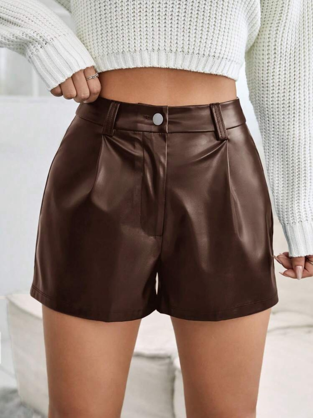 NWT Size M Premium Boutique (mustard seed) Faux Leather Chocolate Brown Shorts